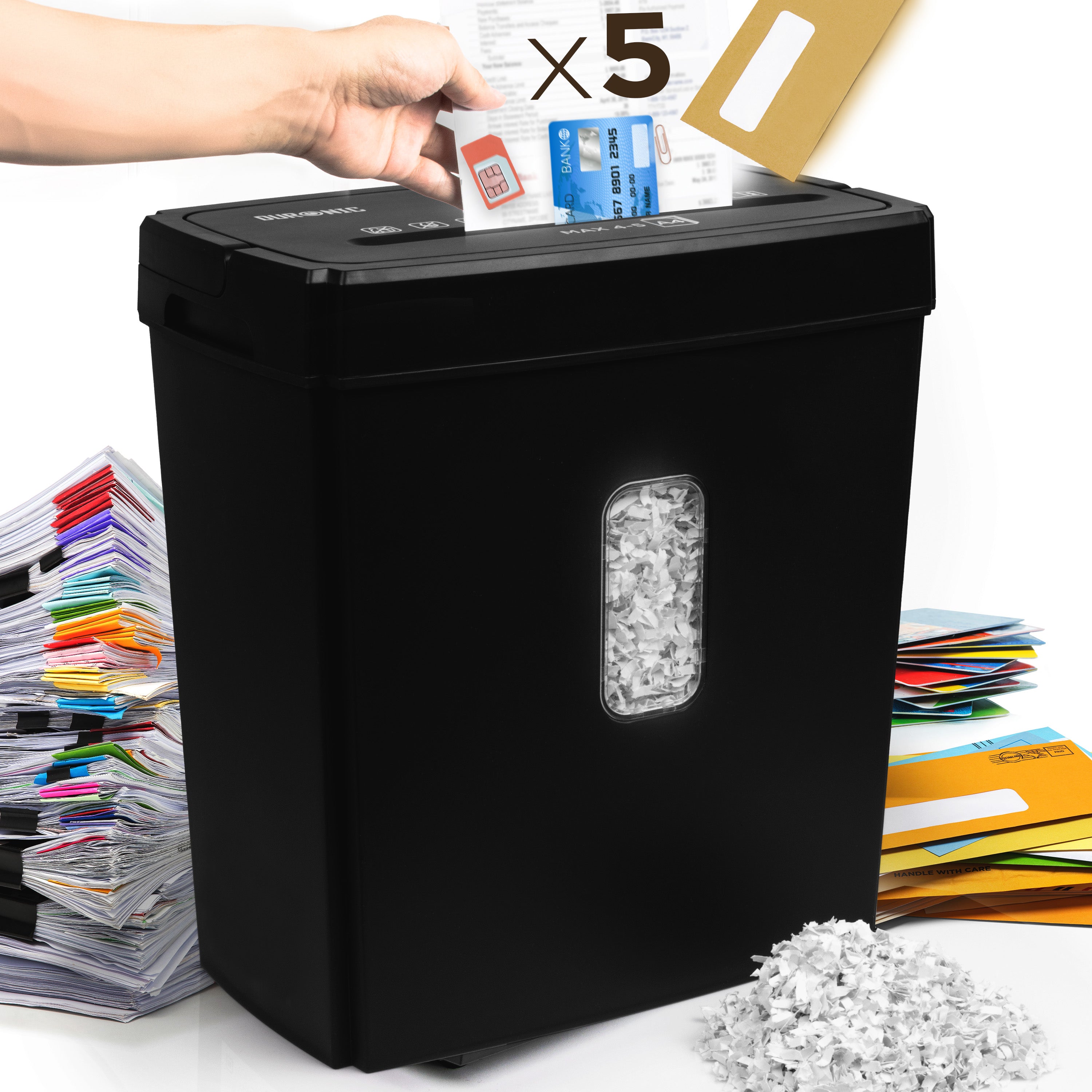 Zoomgoods Micro Cut Paper Shredder PS657, Shred 5 Sheet Heavy Duty Small Mini Electric Shredders, Data Shredding Machine for Home Office Use, Shreds Papers, Credit Cards, Envelopes, Documents - Black P4