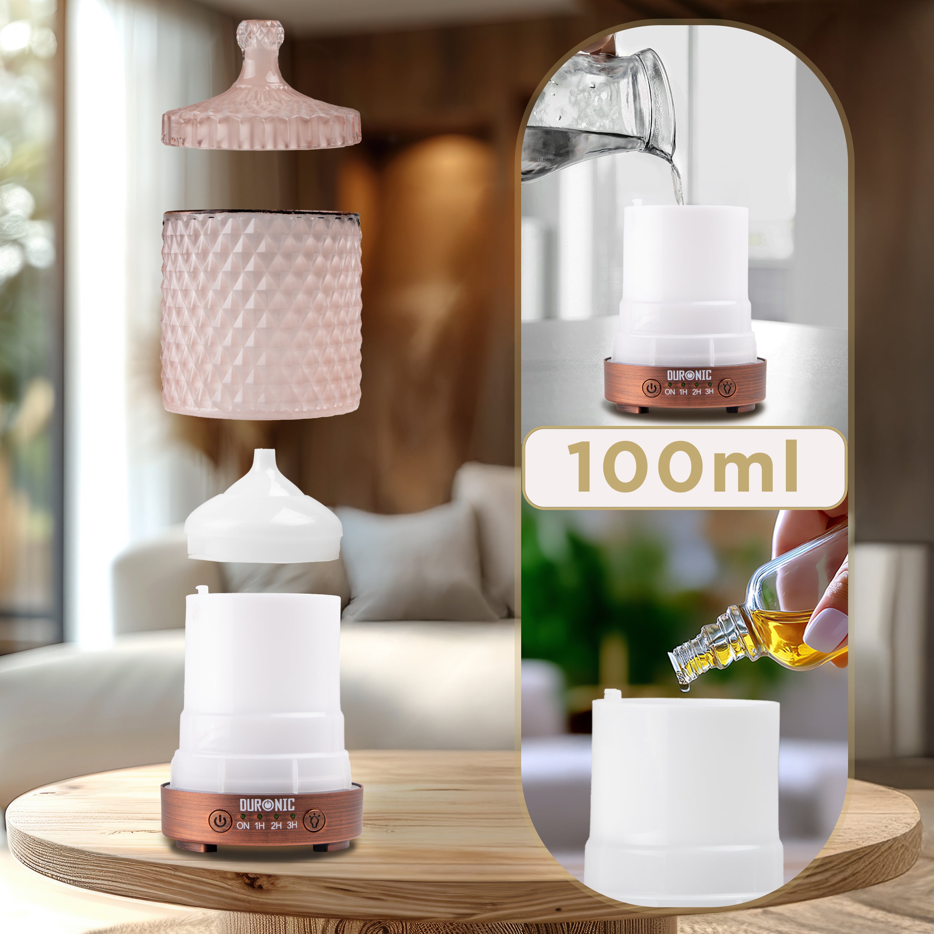 Zoomgoods Aromatherapy Diffuser AD32 100ml Electric Aroma Diffuser Compact Essential Oil DIffuser for Home Office Bedroom Spa with 7 LED Lights Oil Scented Humidifier for Relaxation Sleep