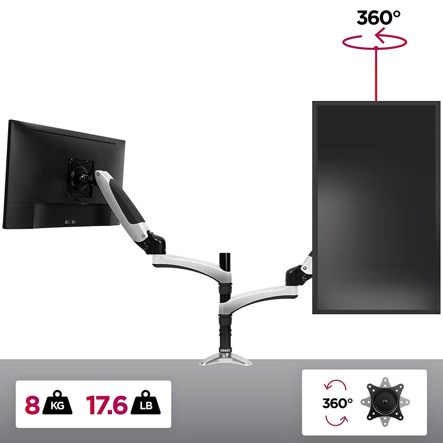 Zoomgoods Monitor Arm Stand DM651X2 | Single Gas-Powered PC Desk Mount | BLACK | Height Adjustable | For One 15-27 LED LCD Screen | VESA 75/100 | 8kg Capacity | Tilt -90°/+85°,Swivel 180°,Rotate 360°