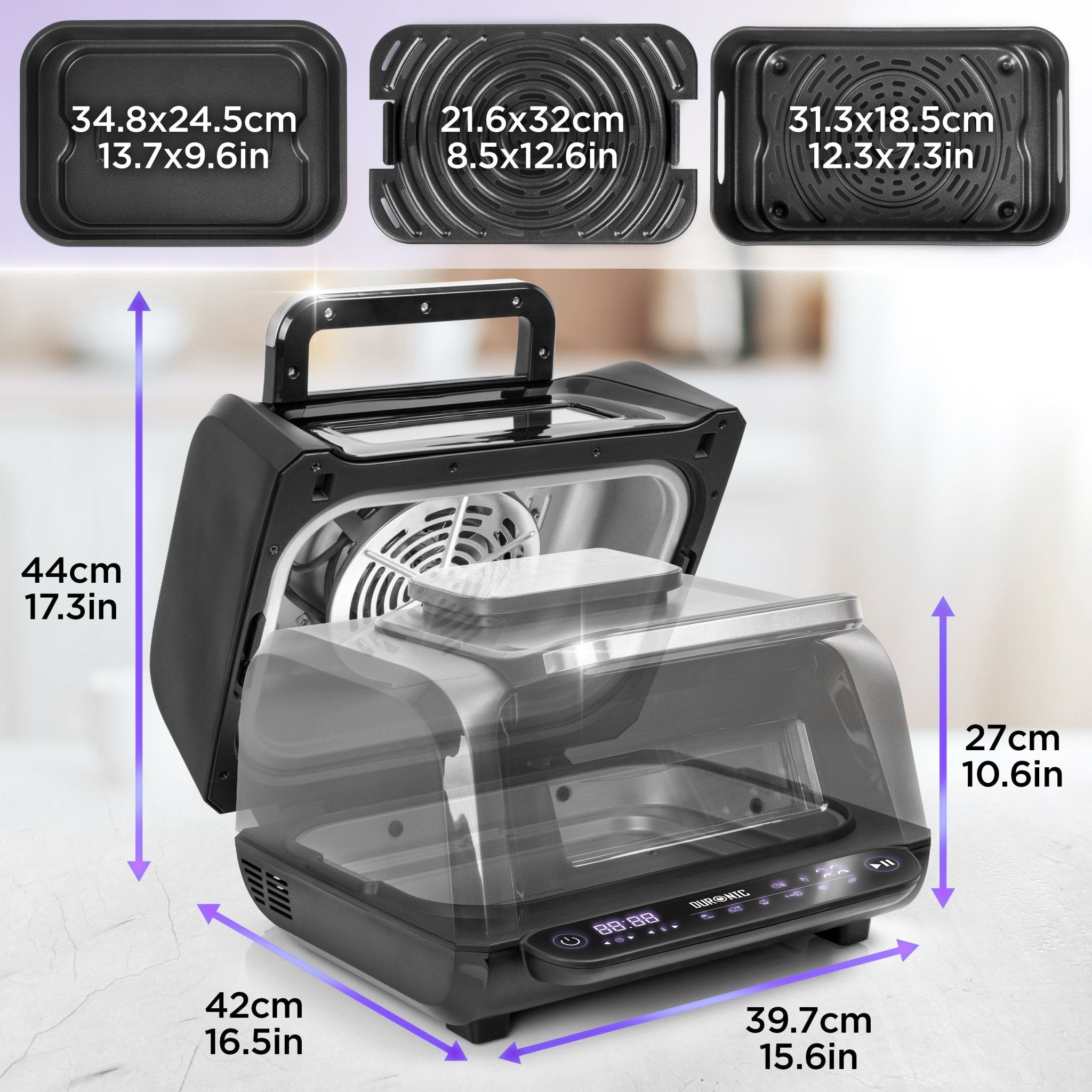 Zoomgoods FG19 air fryer health grill dimensions and cooking surface length, height, width, depth