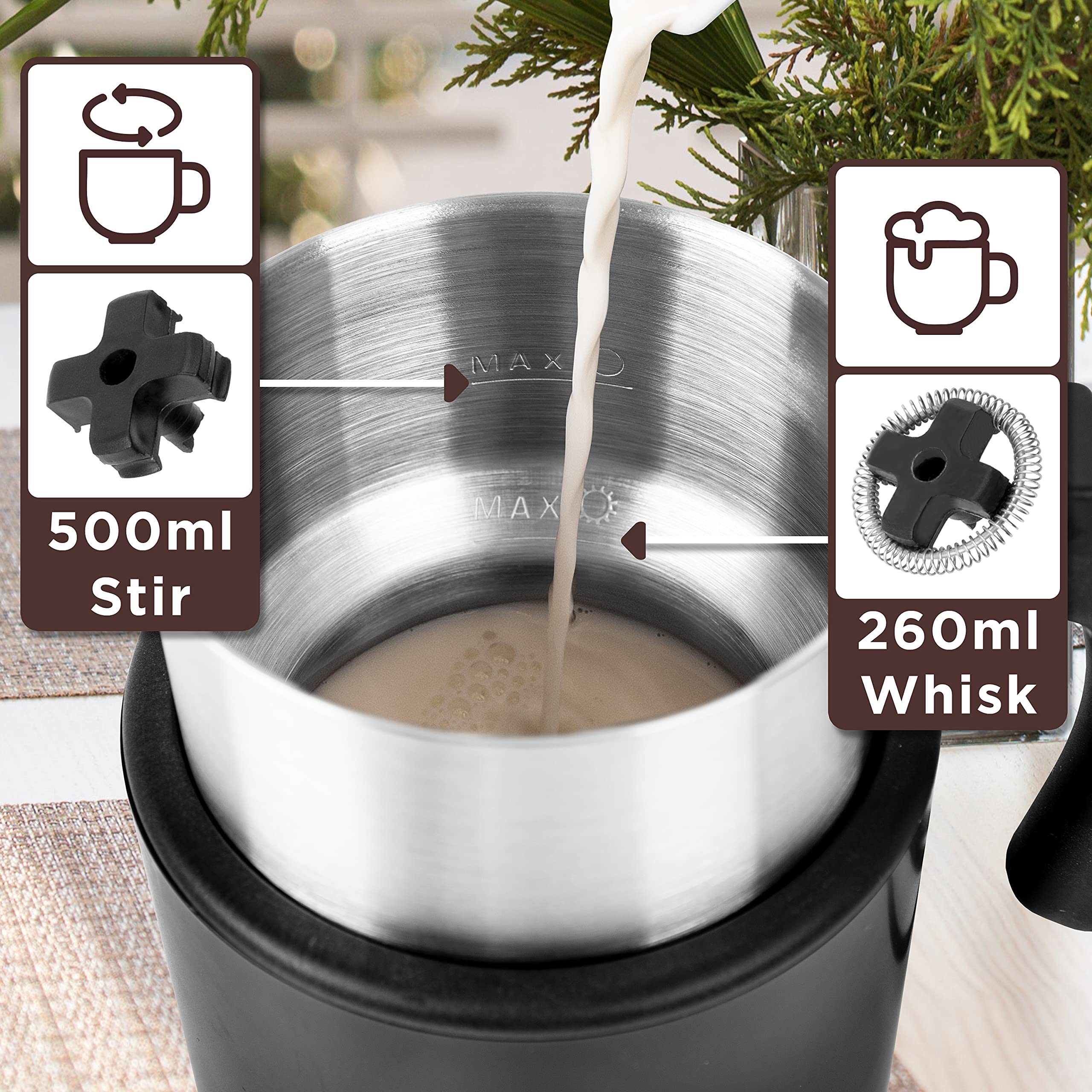 Zoomgoods Milk Frother Electric MF500 Coffee Milk Frothers Steamer, Automatic Hot and Cold Foam Maker, Hot Chocolate Machine with Milk Heater and Warmer for Latte Froth, Coffees and Matcha