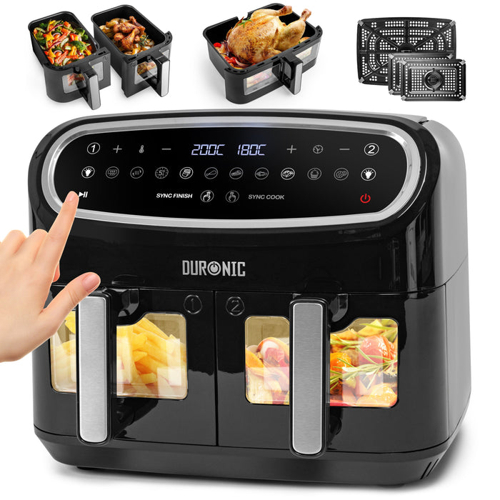 Zoomgoods AF34 BK Dual Air Fryer Cooking Chicken, Fries, Vegetables