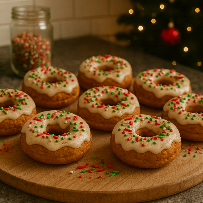 Delicious fresh homemade Christmas doughnuts made using the Zoomgoods AF34 large air fryer