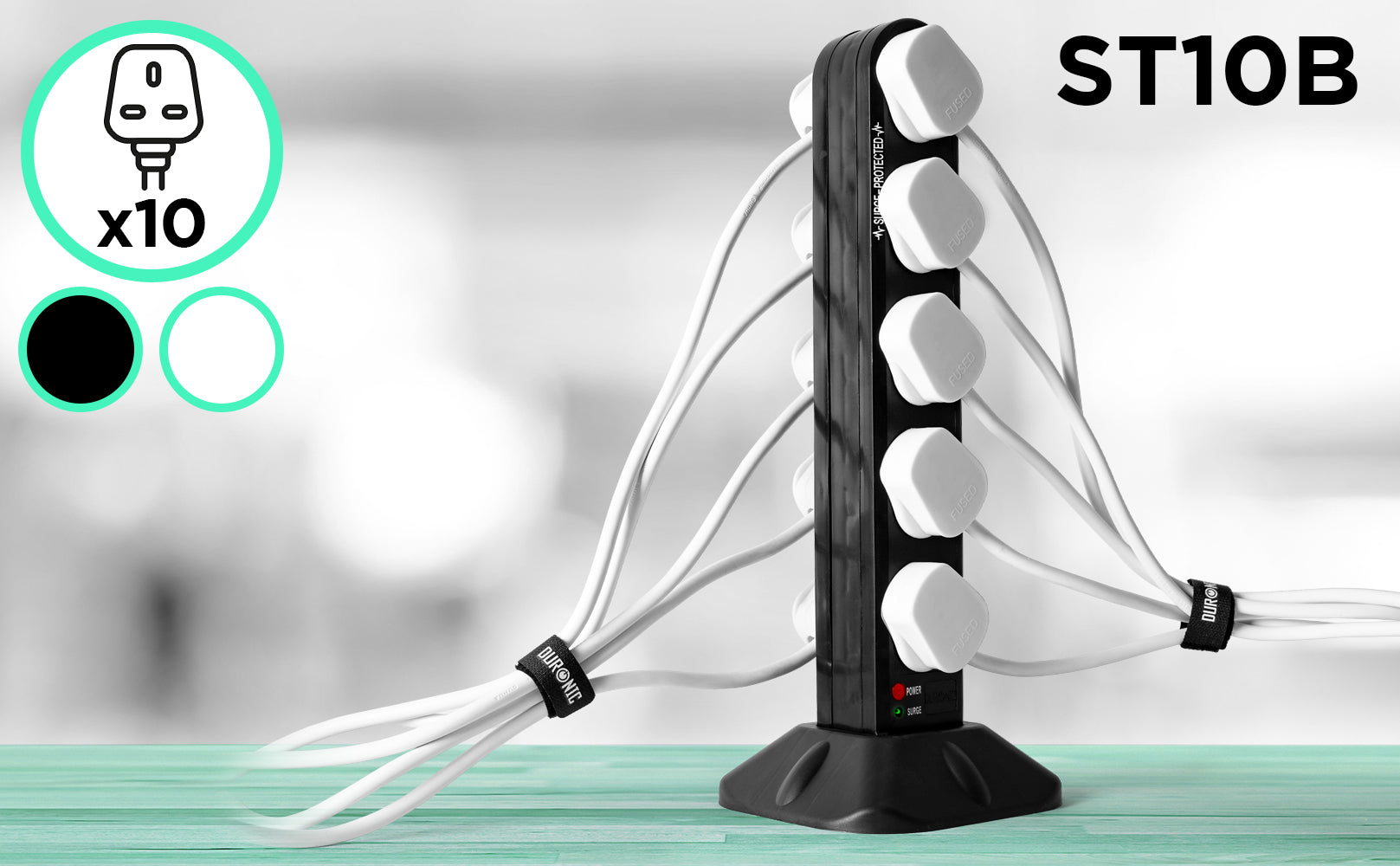 Zoomgoods 10 multi gang way plug socket outlet extension power cable lead cord wire tower