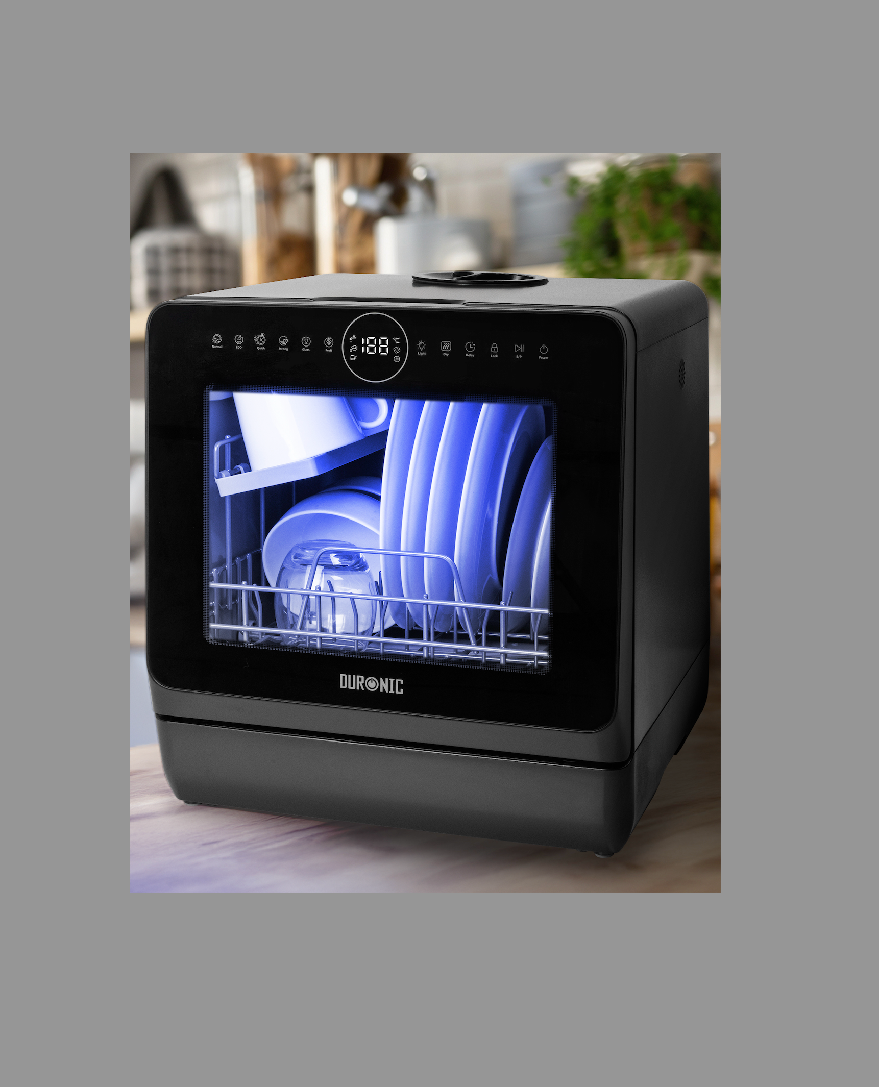 Zoomgoods DW5 BK compact table top dishwasher for cleaning dishes, cutlery, glasses, fruit