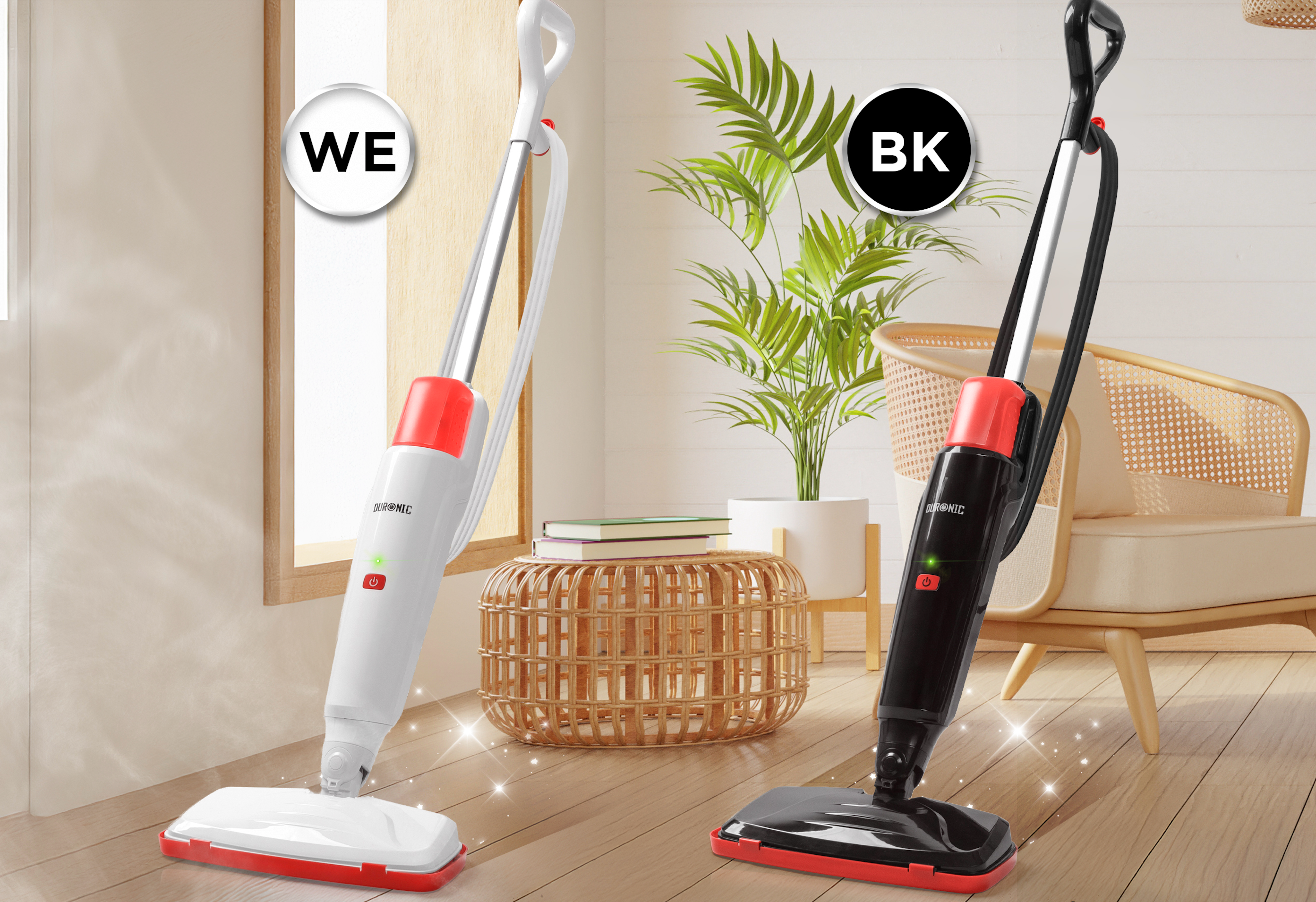 Zoomgoods STM15 electric steam mop aesthetically shown together in living room