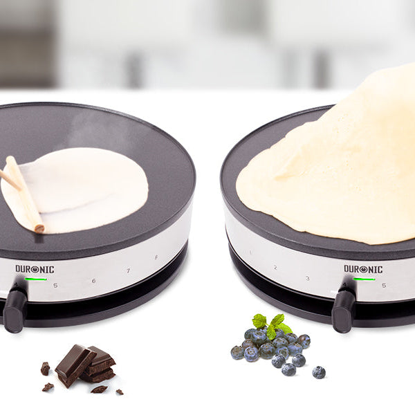 Zoomgoods PM131 electric crepe maker showing a how-to for delicious crepes