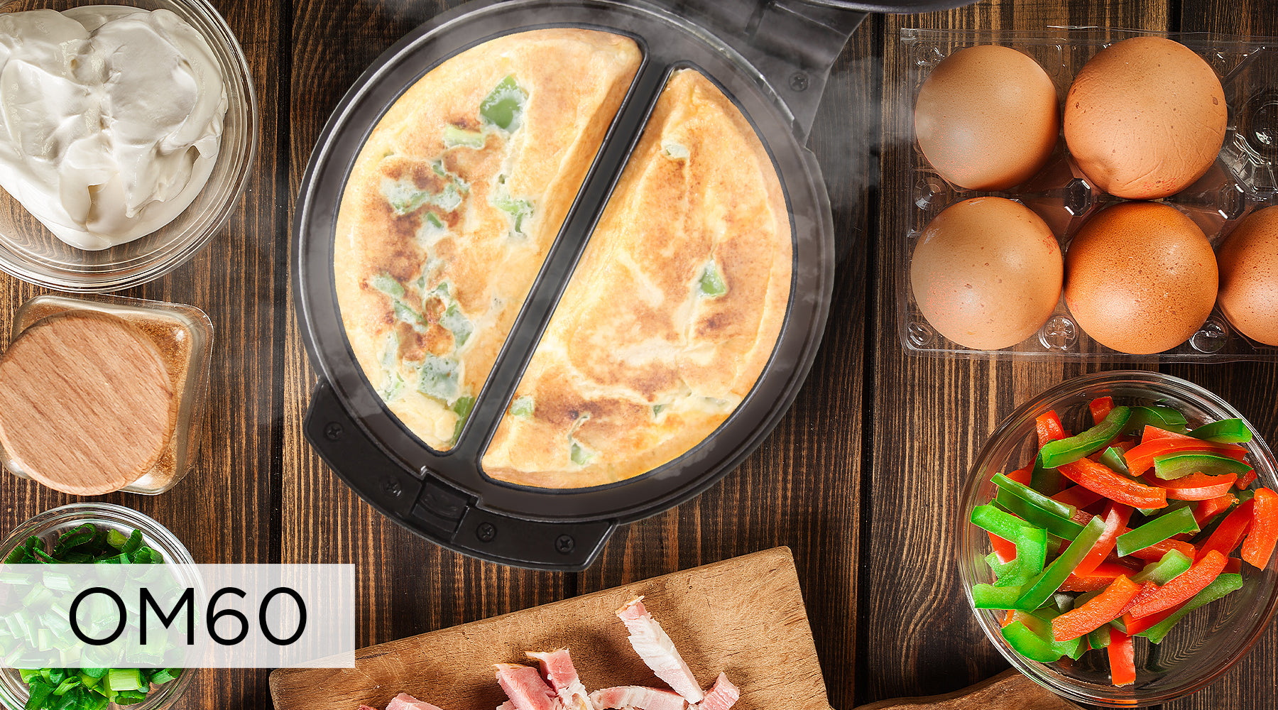 Zoomgoods OM60 electric omelette maker cooking delicious omelette with ingredients
