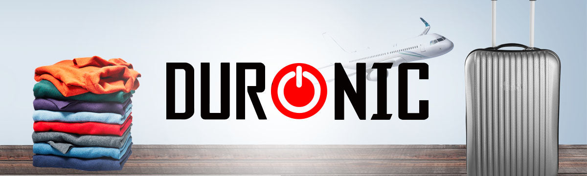 Image depicting clothes, luggage and a plane, to which the Zoomgoods travel irons can be used to iron clothing on the go