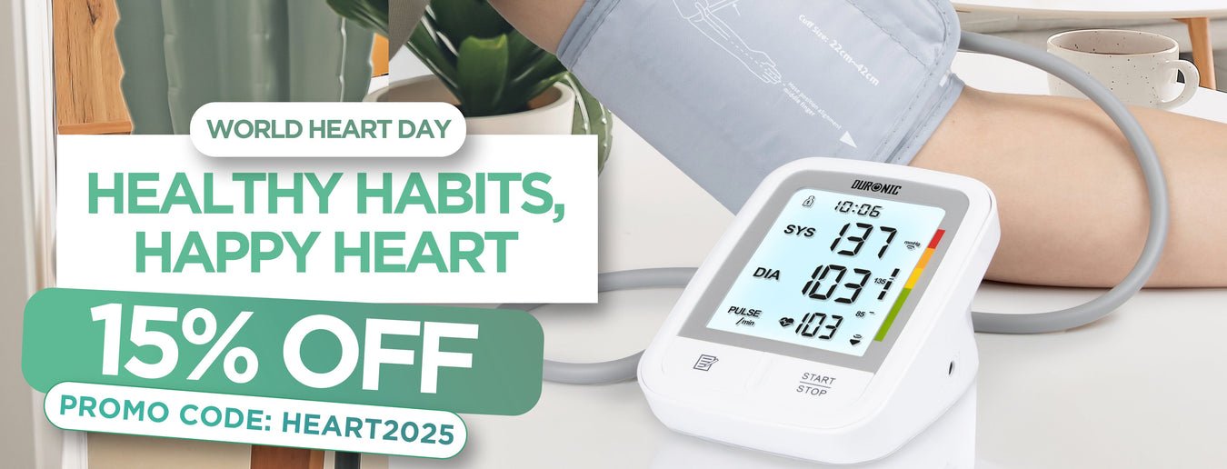 World Heart Day 2025 showcasing a Zoomgoods blood pressure monitor