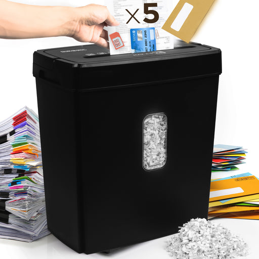 Zoomgoods Micro Cut Paper Shredder PS657, Shred 5 Sheet Heavy Duty Small Mini Electric Shredders, Data Shredding Machine for Home Office Use, Shreds Papers, Credit Cards, Envelopes, Documents - Black P4