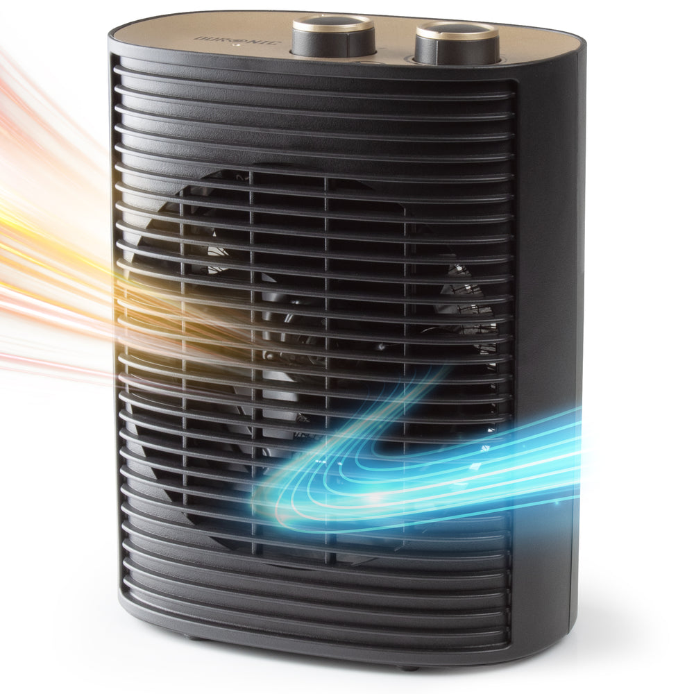 Zoomgoods HV32 BK Electric Fan Heater 2in1 Portable Heater with Fan Compact 2kW Space Heaters Energy Efficient Desk Fans with Adjustable Temperature Thermostat and Safety Features for Home Office BLACK