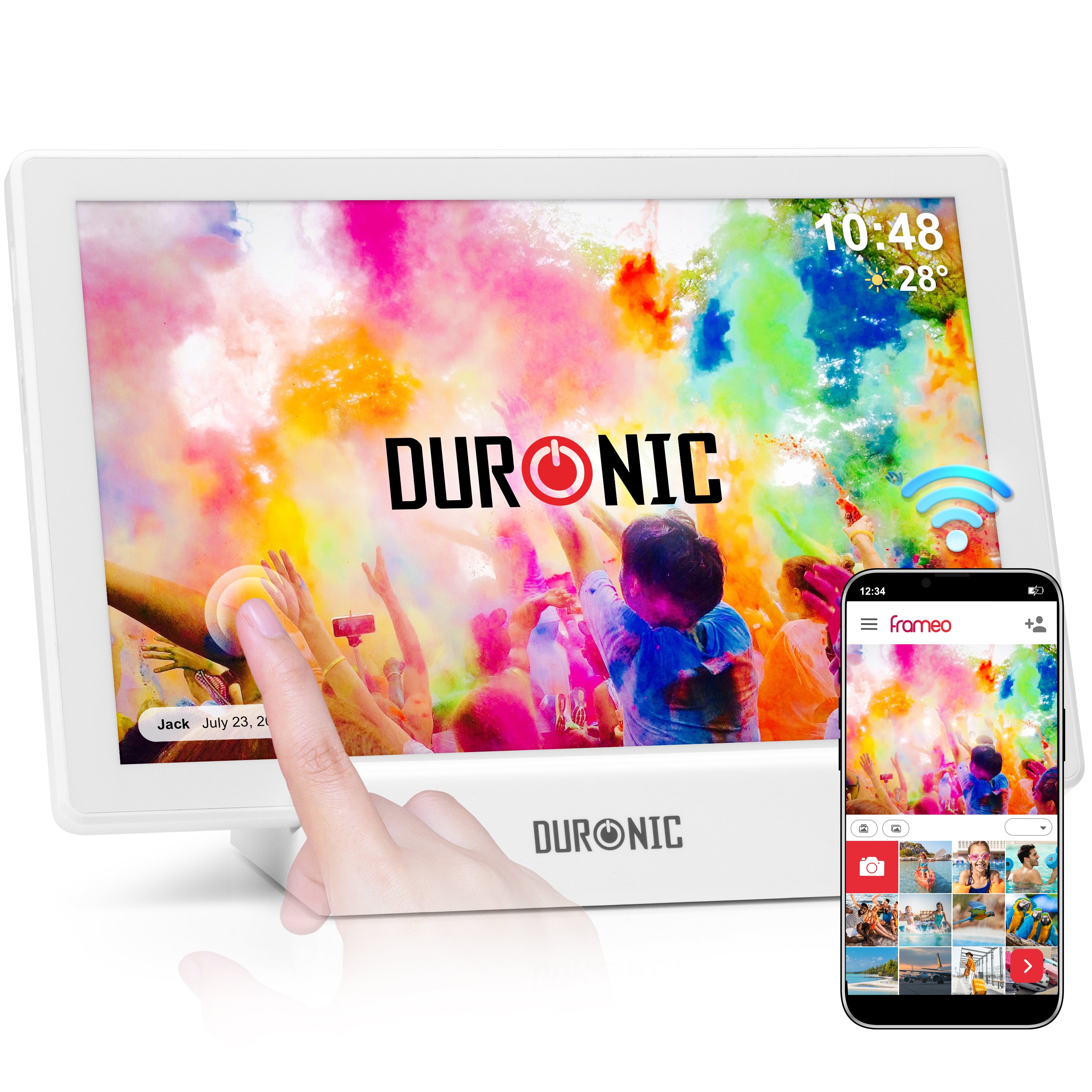 Zoomgoods Digital Photo Frame PF1D WE Frameo 10.1” Electronic Photo Album 800x1200 WiFi Photoframe Tablet with Phone App Touchscreen Video Player Picture Frame for Birthday Engagement Gifts Family White