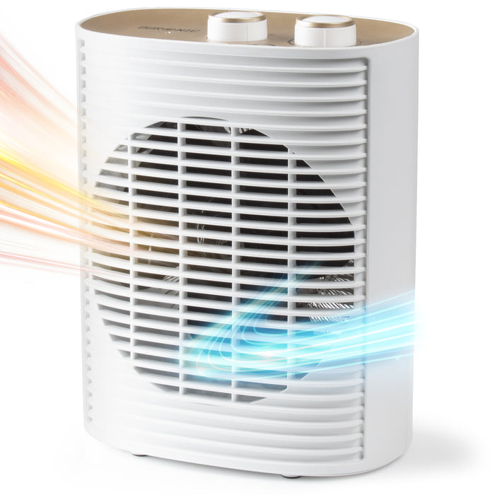 Zoomgoods HV32 WE Electric Fan Heater 2in1 Portable Heater with Fan Compact 2kW Space Heaters Energy Efficient Desk Fans with Adjustable Temperature Thermostat and Safety Features for Home Office WHITE