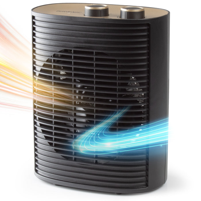 Zoomgoods HV32 BK Electric Fan Heater 2in1 Portable Heater with Fan Compact 2kW Space Heaters Energy Efficient Desk Fans with Adjustable Temperature Thermostat and Safety Features for Home Office BLACK