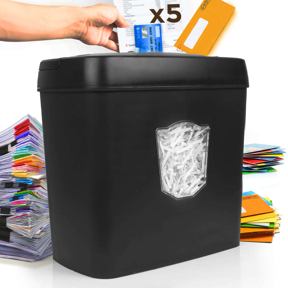 Zoomgoods Cross Cut Paper Shredder PS712, Shred 5 Sheet Heavy Duty Small Mini Electric Shredders, Data Shredding Machine for Home Office Use, Shreds Papers, Credit Cards, Envelopes, Documents - Black P4
