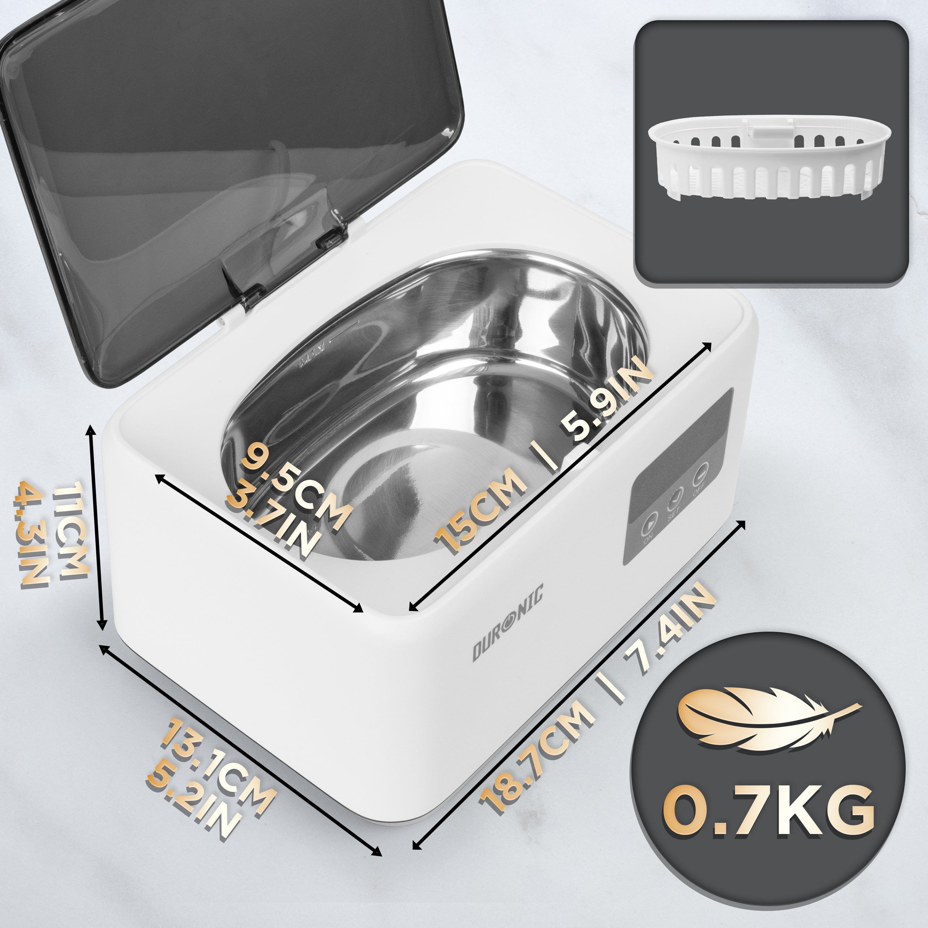Zoomgoods Ultrasonic Cleaner UC60 Lightweight Jewelry Cleaner with 53KHz Portable 50W Watch Cleaner 600ml Ultra Sonic Jewellery Cleaner Compact Cleaners for Jewelery Denture Ring Glasses