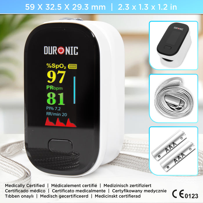 Zoomgoods Finger Pulse Oximeter OX02 Blood Oxygen Saturation & Pulse Rate Monitor CE Certified SpO2 Fingertip Monitor for Home Use Portable Latex Free Oximeters with Digital Display & Lanyard