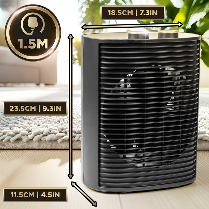 Zoomgoods HV32 BK Electric Fan Heater 2in1 Portable Heater with Fan Compact 2kW Space Heaters Energy Efficient Desk Fans with Adjustable Temperature Thermostat and Safety Features for Home Office BLACK
