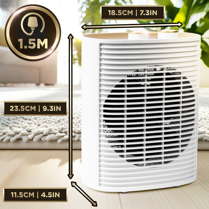Zoomgoods HV32 WE Electric Fan Heater 2in1 Portable Heater with Fan Compact 2kW Space Heaters Energy Efficient Desk Fans with Adjustable Temperature Thermostat and Safety Features for Home Office WHITE