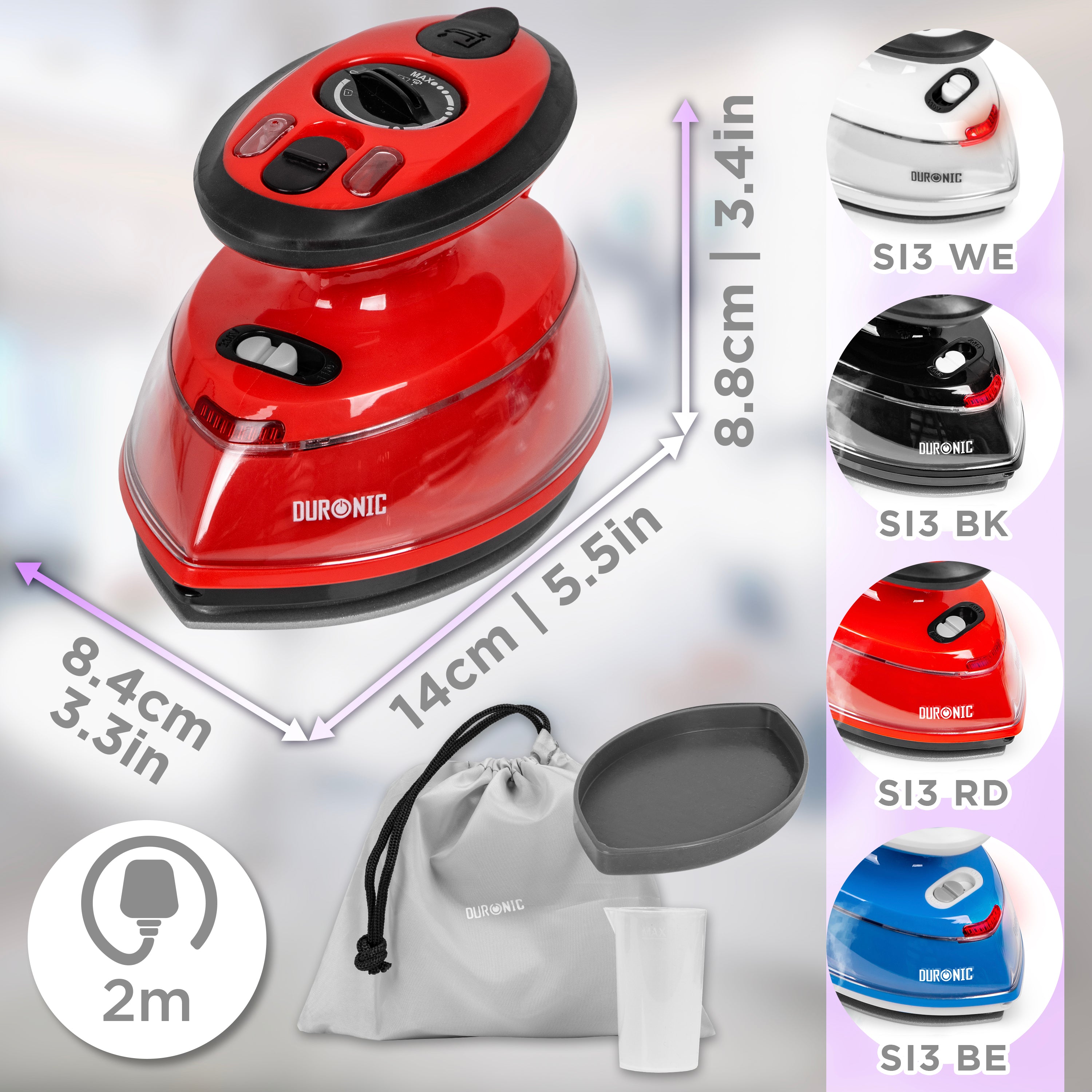 Zoomgoods Travel Iron SI3 RD 400W Mini Irons with Dual Voltage, Variable Temperature & Auto Shut Off Portable 35ml Red Steam Iron for Holiday Quilting Crafts Compact Design for Travelling