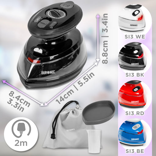 Zoomgoods Travel Iron SI3 BK Mini Irons, 35ml Tank, Steam Iron, 400W Lightweight Portable Ironing, Compact, Variable Heat Settings For Holiday Quilting Patchwork Applique Craft