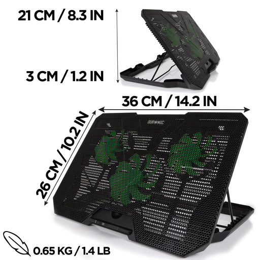 Zoomgoods Laptop Cooling Pad LC3, Ergonomic Cooler Stand for 14"-17.3" Laptops, Adjustable 1400 RPM Fan Speed, 6 Height Levels, LED Lights, Lightweight and Sleek Design for Work, Study, and Gaming