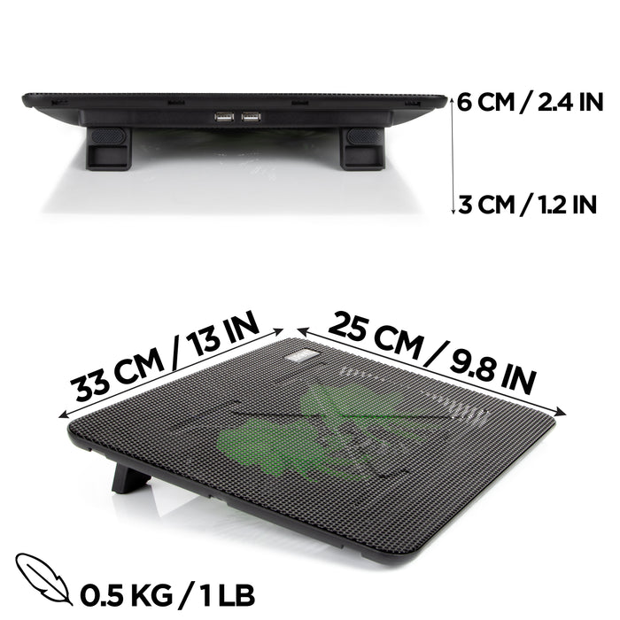 Zoomgoods Laptop Cooling Pad LC2, Ergonomic Cooler Stand for 11"-17" Laptops with Dual 1200 RPM Fans, Adjustable Height, LED Lights, Lightweight, Perfect for Work, Study, and Gaming