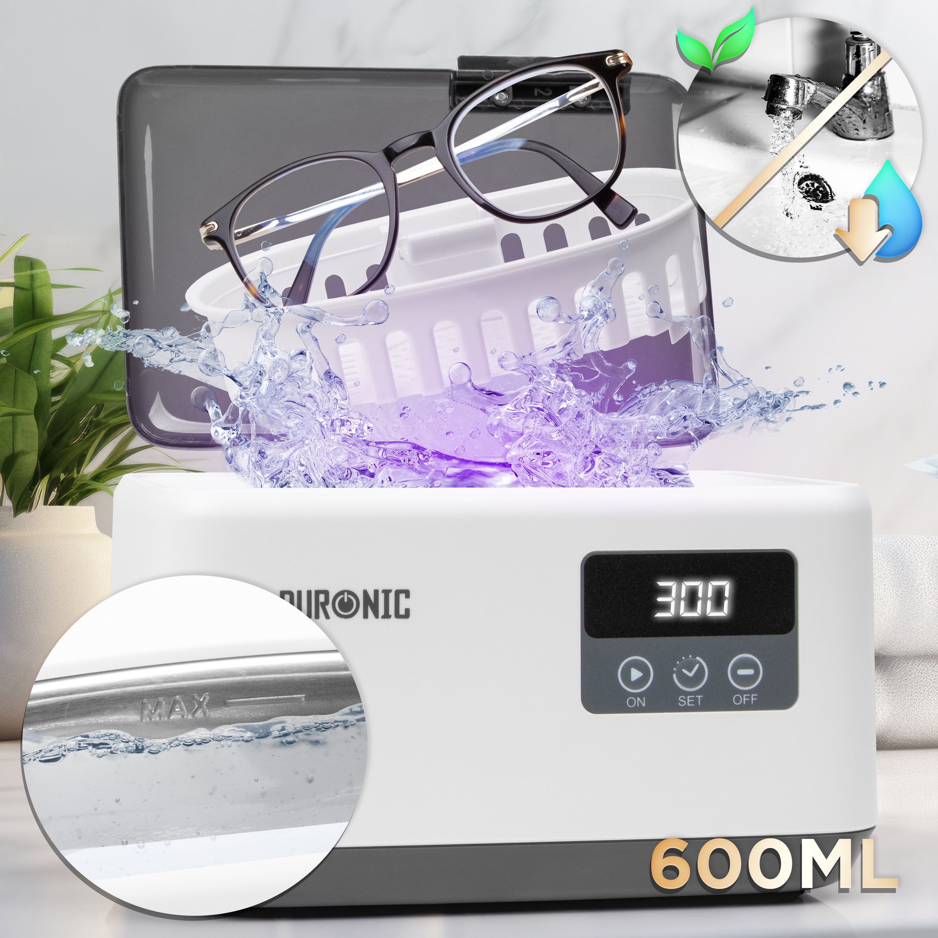 Zoomgoods Ultrasonic Cleaner UC60 Lightweight Jewelry Cleaner with 53KHz Portable 50W Watch Cleaner 600ml Ultra Sonic Jewellery Cleaner Compact Cleaners for Jewelery Denture Ring Glasses
