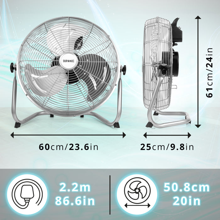 Zoomgoods Floor Fan FN20, Electric Cooling Fan, Portable Pedestal Stand, Lightweight Adjustable Tilt, 3 Chrome Blades, 4 Speeds, High Velocity Industrial Floor Standing Fan for Home Bedroom Office Gym