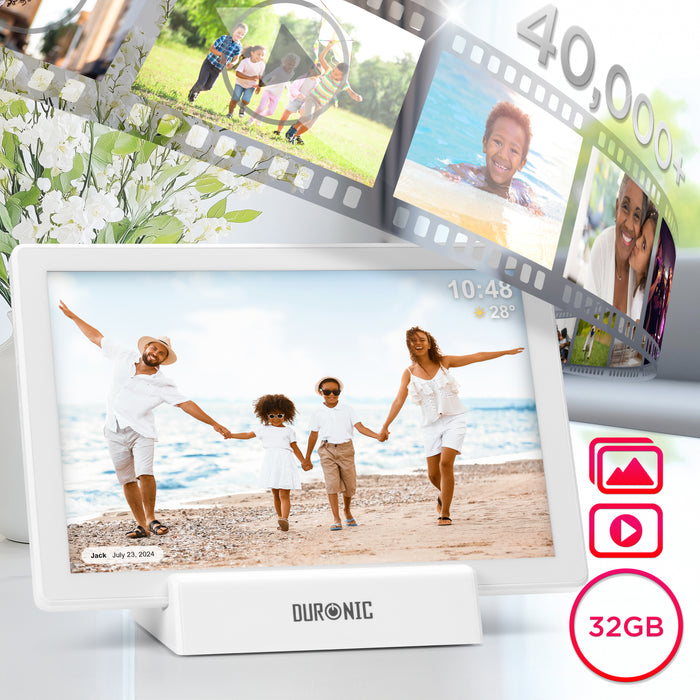 Zoomgoods Digital Photo Frame PF1D WE Frameo 10.1” Electronic Photo Album 800x1200 WiFi Photoframe Tablet with Phone App Touchscreen Video Player Picture Frame for Birthday Engagement Gifts Family White