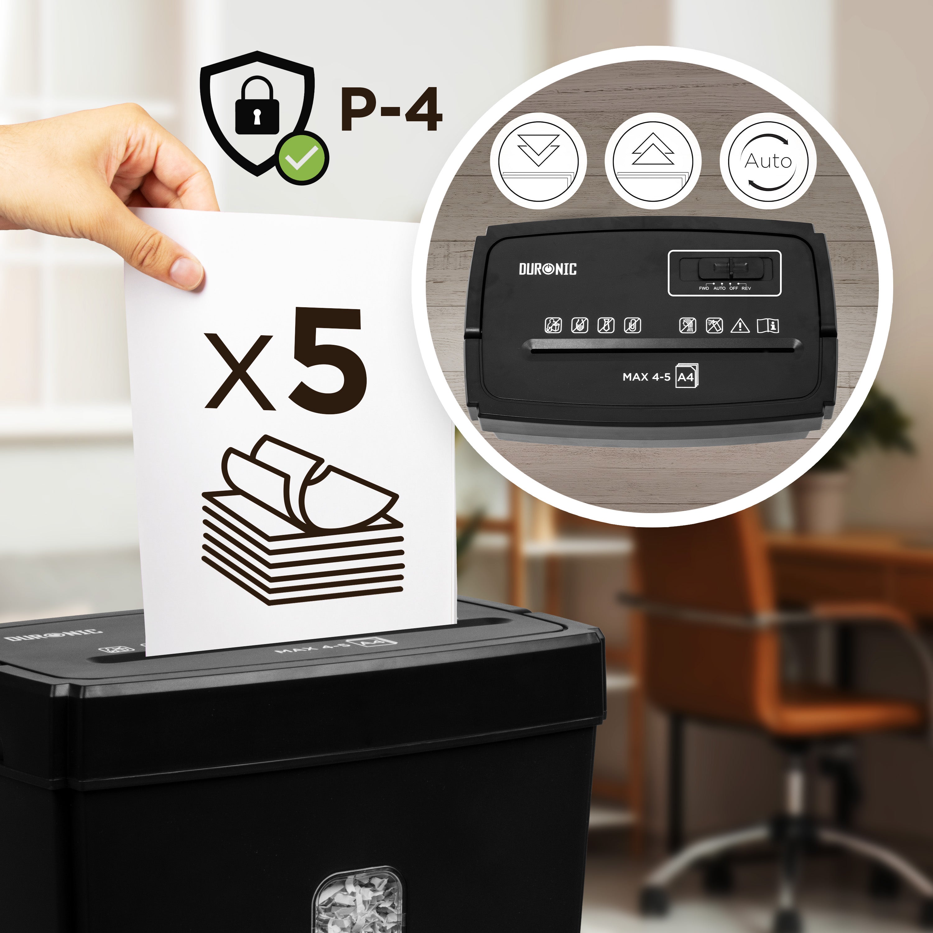 Zoomgoods Micro Cut Paper Shredder PS657, Shred 5 Sheet Heavy Duty Small Mini Electric Shredders, Data Shredding Machine for Home Office Use, Shreds Papers, Credit Cards, Envelopes, Documents - Black P4