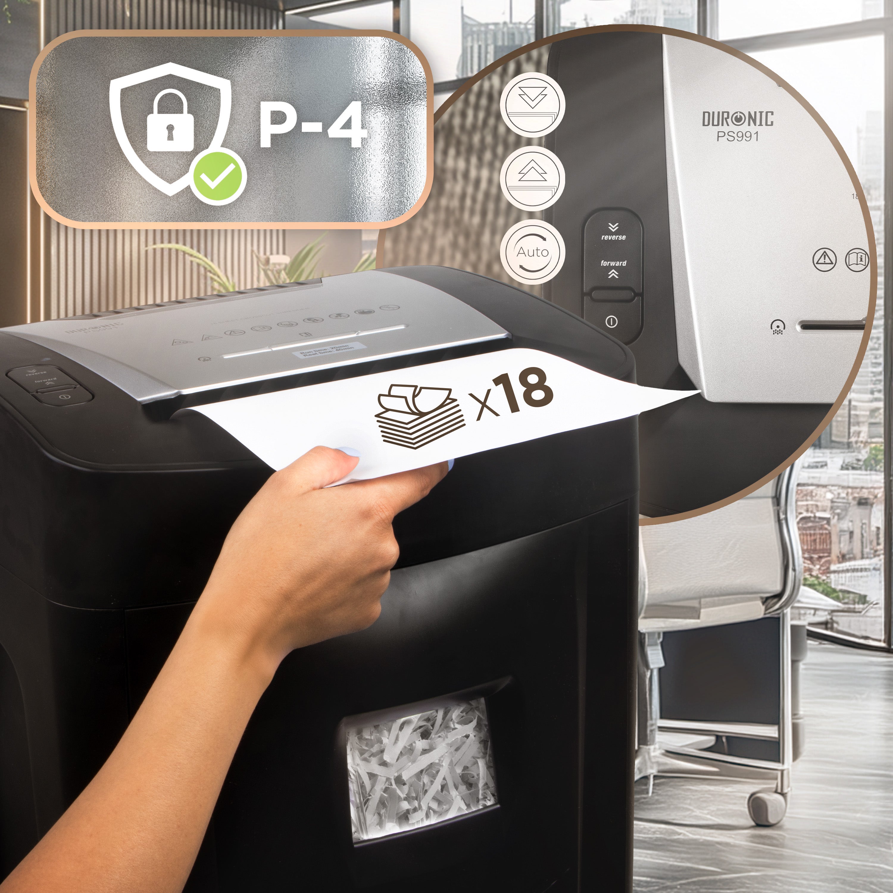 Zoomgoods 18 Sheet XXL Cross Cut Paper Shredder PS991 Extra Large Electric Paper Shredders for Home Office Heavy Duty Shredder with 31L Pull Out Bin Shred CD Card Mail Staple & Clips