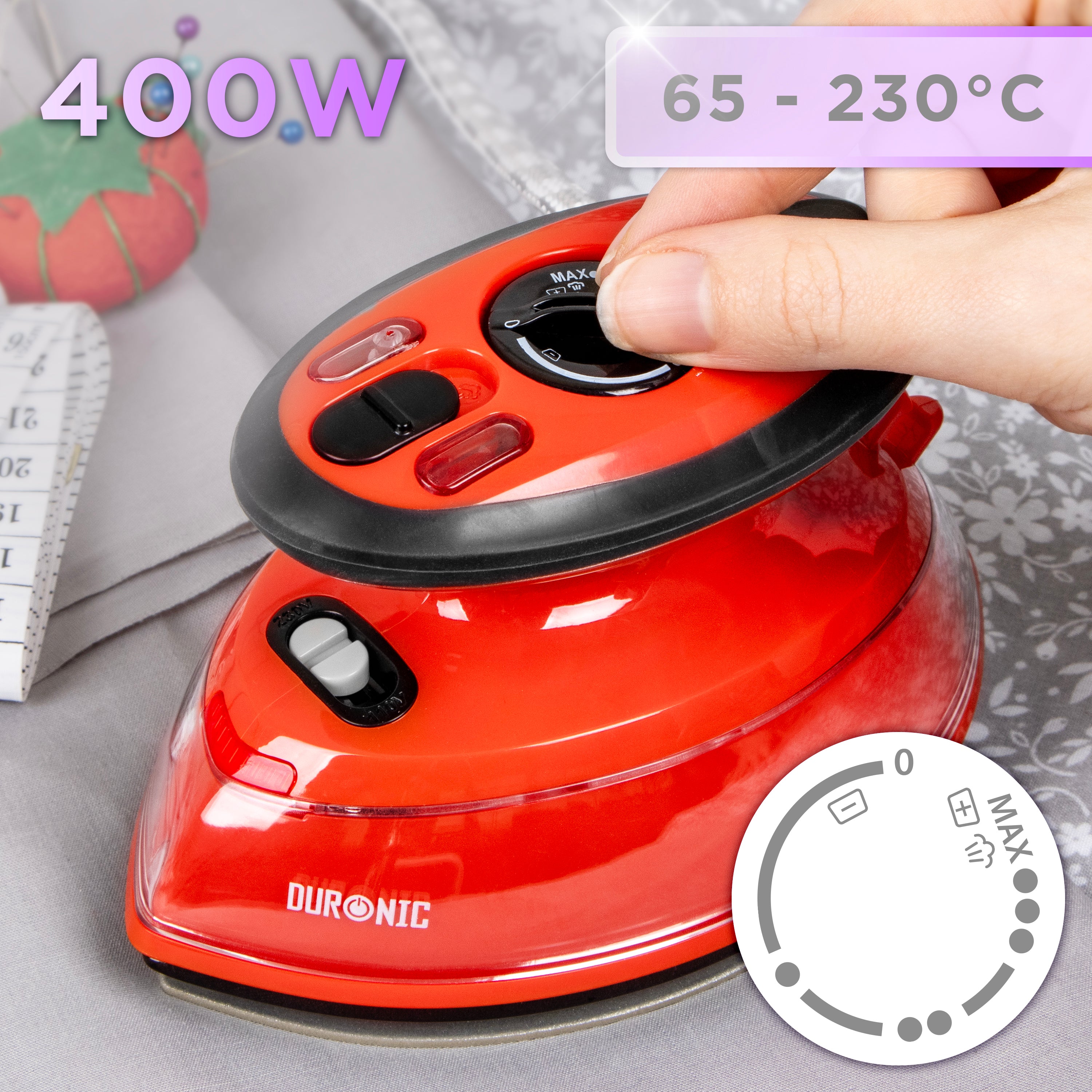 Zoomgoods Travel Iron SI3 RD 400W Mini Irons with Dual Voltage, Variable Temperature & Auto Shut Off Portable 35ml Red Steam Iron for Holiday Quilting Crafts Compact Design for Travelling