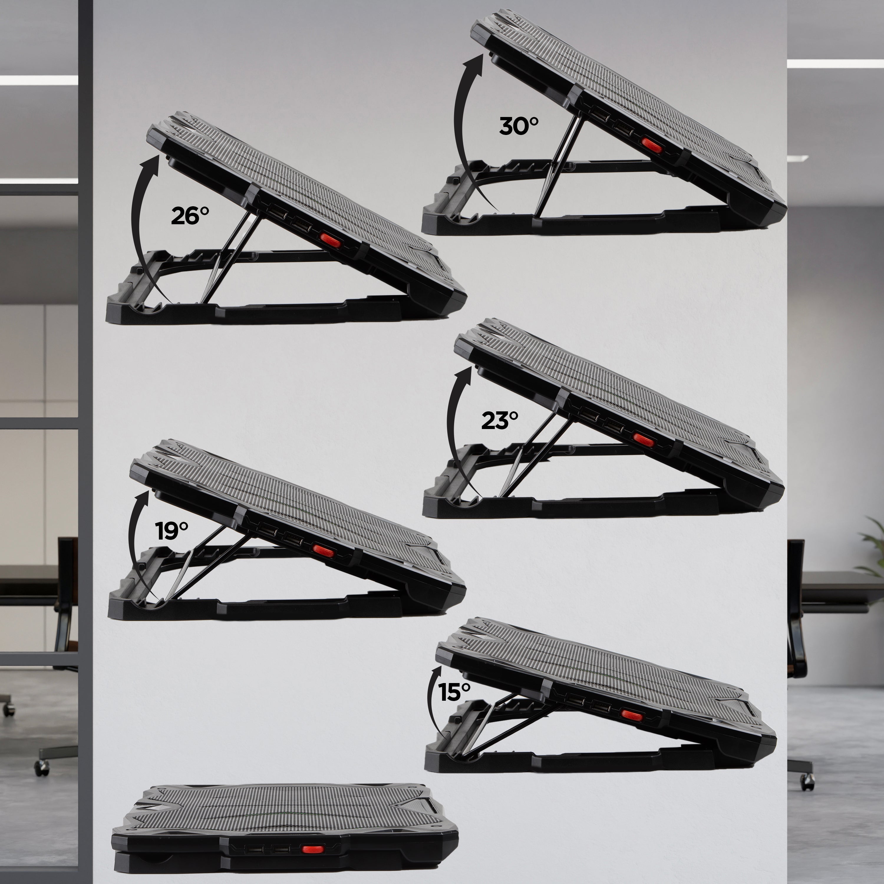 Zoomgoods Laptop Cooling Pad LC1, Ergonomic Cooler with 5 Quiet Cooling Fans, Lightweight, Adjustable Height and LED lights, Perfect for Work, Study and Gaming