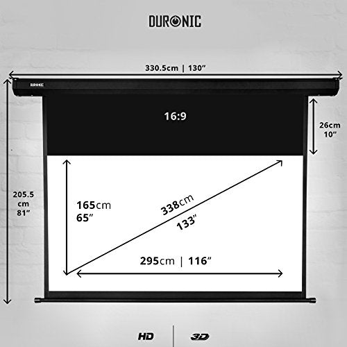Zoomgoods Electric Projector Screen EPS133 /169 | 133 Inch Screen Size: 295 x 165cm / 116 x 65” 16:9 Ratio Matt White HD High Definition Ceiling Wall Mountable Home Cinema School