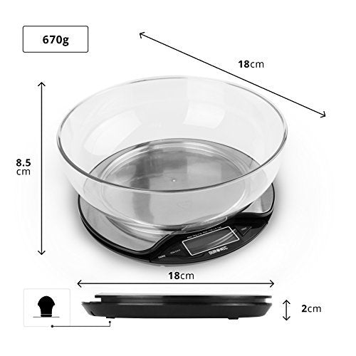 Zoomgoods Digital Kitchen Scale KS3000 Kitchen Scales with Bowl, Weighing Scale, Baking Scale for Cooking Baking Pet Food Postal, Food Scale Weight Scale, Electronic Scale with Backlit LCD Display