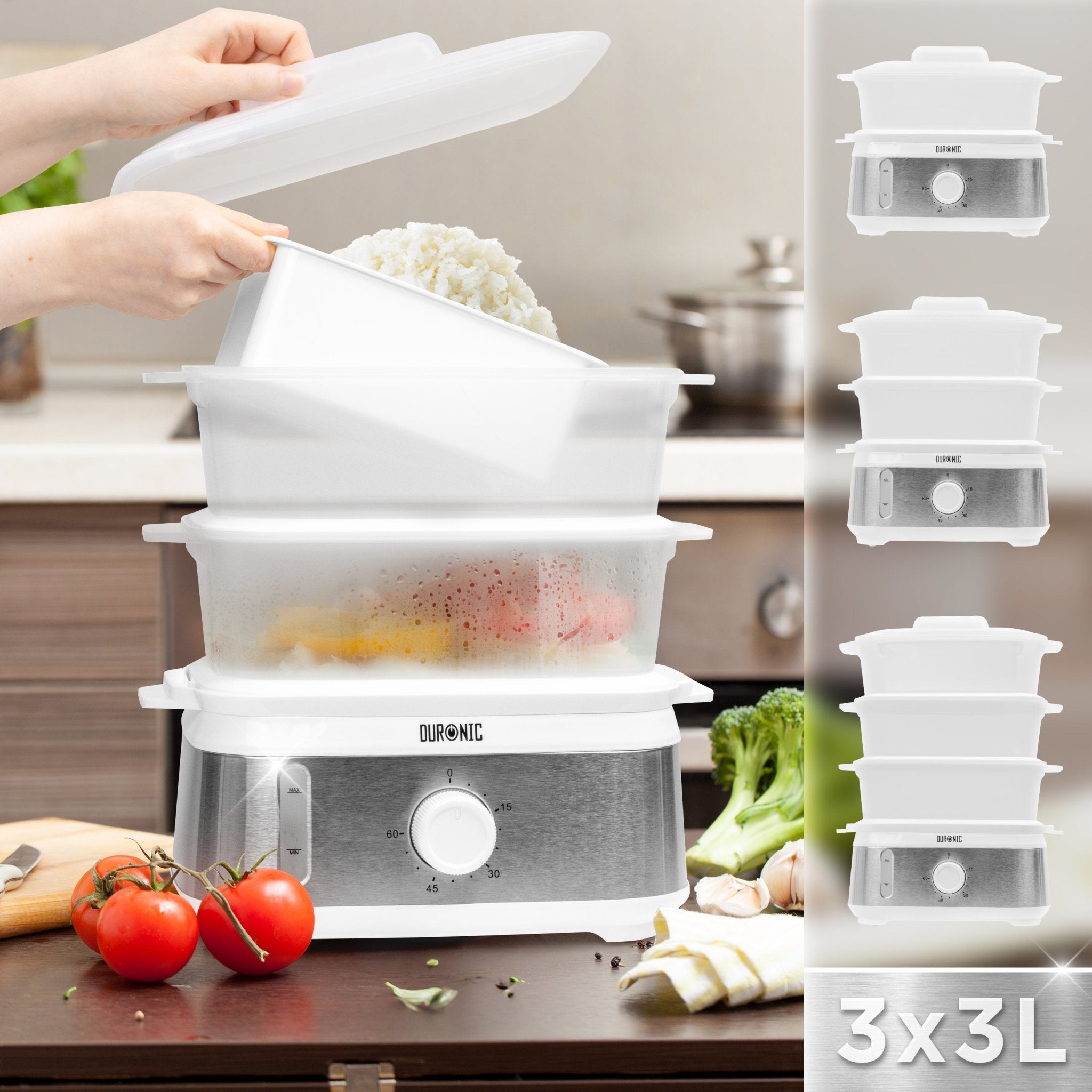 Zoomgoods 3 Tier Food Steamer FS95 Electric Veggie Steamers for Food Cooking Kitchen Steamer for Eggs Rice Meat Momos & Steaming Fish Baby Food Steamer Steam Cooker 9L Steamer Pot