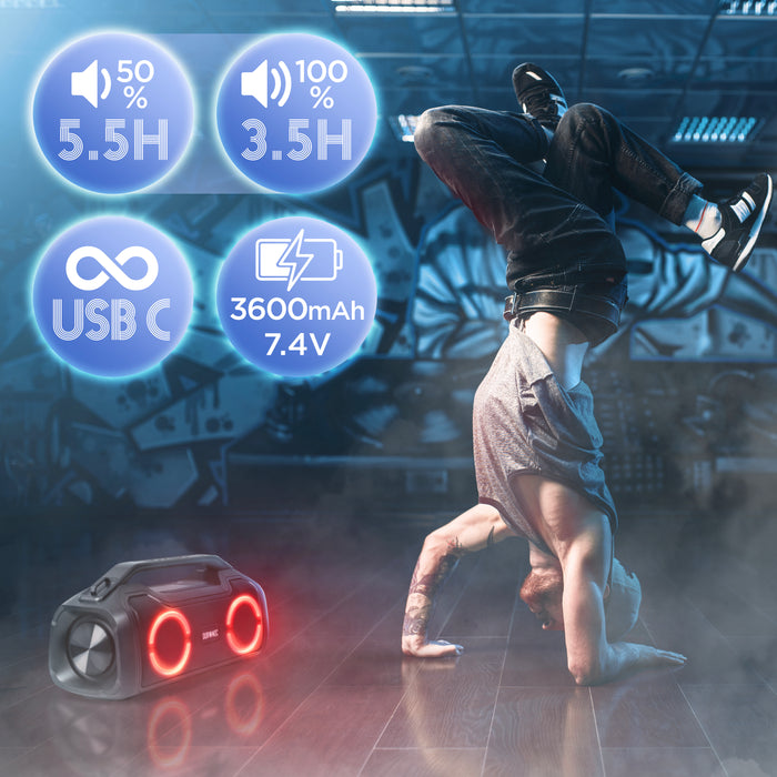 Zoomgoods Portable Boombox BX48, Wireless Bluetooth Speaker with RGB, IPX Waterproof Loudspeaker for Party, Outdoor, Travel, Home Subwoofer with USB Plug in AUX Loud Speakers