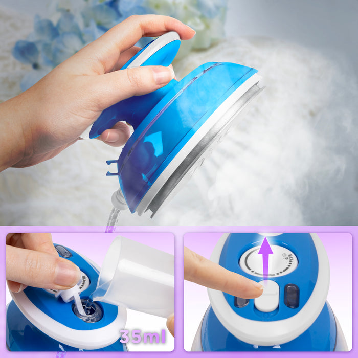 Zoomgoods Travel Iron SI3 BE Portable Steam Irons with Dual Voltage Lightweight Compact Electric Mini Iron with Ceramic Plate for Travelling Sewing & Holidays - Blue