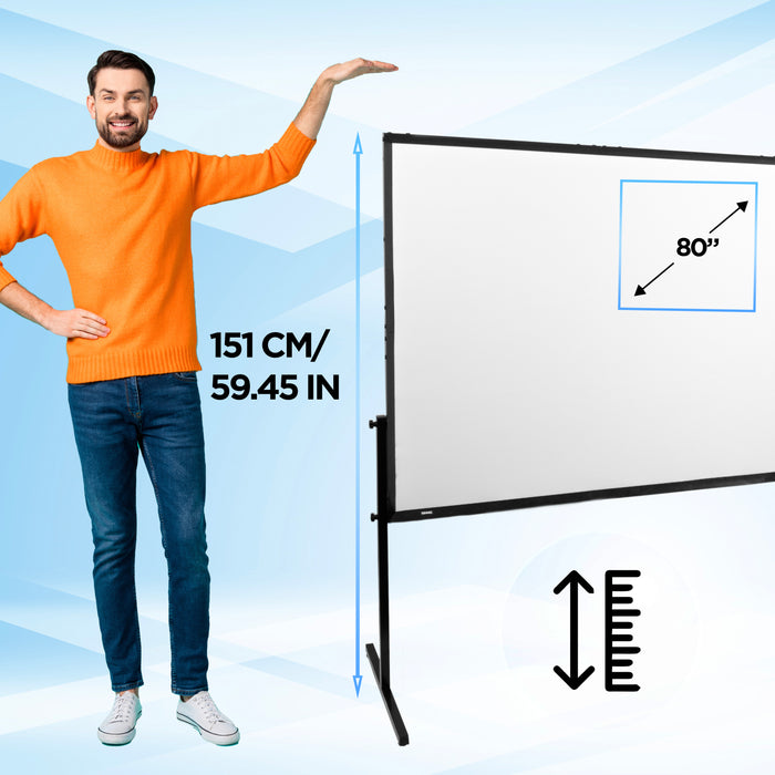 Zoomgoods Projector Screen SFPS80 BUNDLE 80” Projection Screens with Accessories Kit 16:9 Mountable Projector Screen with Tripod Hook Screws Portable Movie Screens for Home Cinema Business Presentations