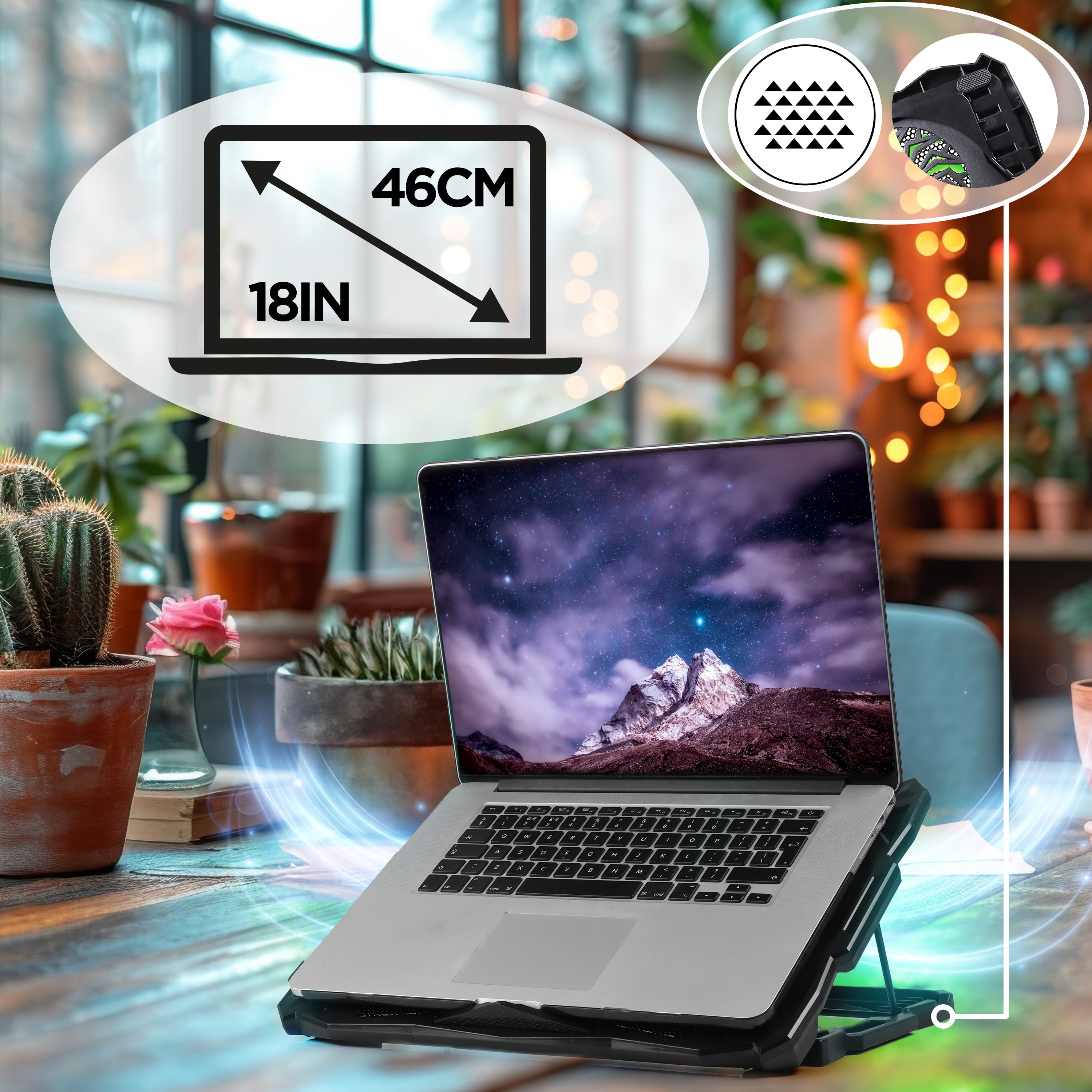 Zoomgoods Laptop Cooling Pad LC1, Ergonomic Cooler with 5 Quiet Cooling Fans, Lightweight, Adjustable Height and LED lights, Perfect for Work, Study and Gaming