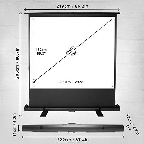 Zoomgoods Projector Screen FPS100/43 Floor Projection Screens, 100” Freestanding Movie Screen, 4:3 Ratio Home Theatre Cinema Screen, Ideal for Home, Classroom, Office Presentations