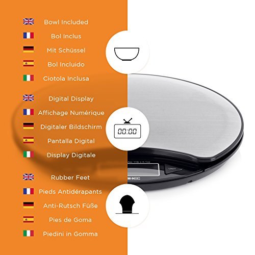 Zoomgoods Digital Kitchen Scale KS3000 Kitchen Scales with Bowl, Weighing Scale, Baking Scale for Cooking Baking Pet Food Postal, Food Scale Weight Scale, Electronic Scale with Backlit LCD Display