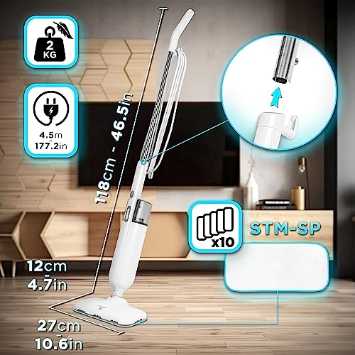 Zoomgoods Steam Mop STM11 Upright High Pressure Steamer Cleaner, Electric Steaming Cleaners Mops, for Cleaning Hard Floors Tiles Vinyl Flooring - White