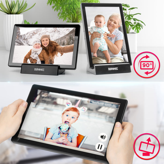 Zoomgoods Digital Photo Frame PF1D BK Frameo 10.1” Electronic Photo Album 800x1200 WiFi Photoframe Tablet with Phone App Touchscreen Video Player Picture Frame for Birthday Engagement Gifts Family Black