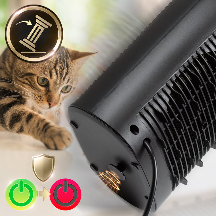 Zoomgoods HV32 BK Electric Fan Heater 2in1 Portable Heater with Fan Compact 2kW Space Heaters Energy Efficient Desk Fans with Adjustable Temperature Thermostat and Safety Features for Home Office BLACK