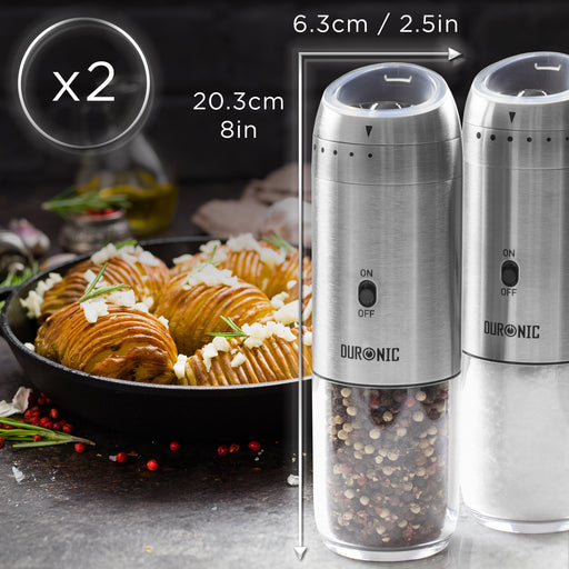Zoomgoods EMU3 Electric Salt and Pepper Grinder Set 25W Two Automatic Gravity Salt Shakers Rechargeable Pepper Mills One Handed Spice Grinder with LED Light, Adjustable Coarseness