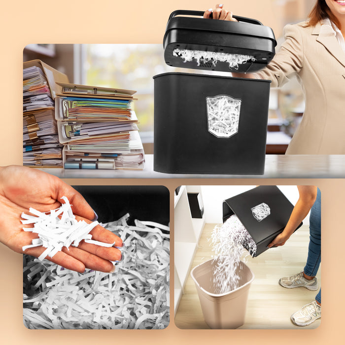 Zoomgoods Cross Cut Paper Shredder PS712, Shred 5 Sheet Heavy Duty Small Mini Electric Shredders, Data Shredding Machine for Home Office Use, Shreds Papers, Credit Cards, Envelopes, Documents - Black P4