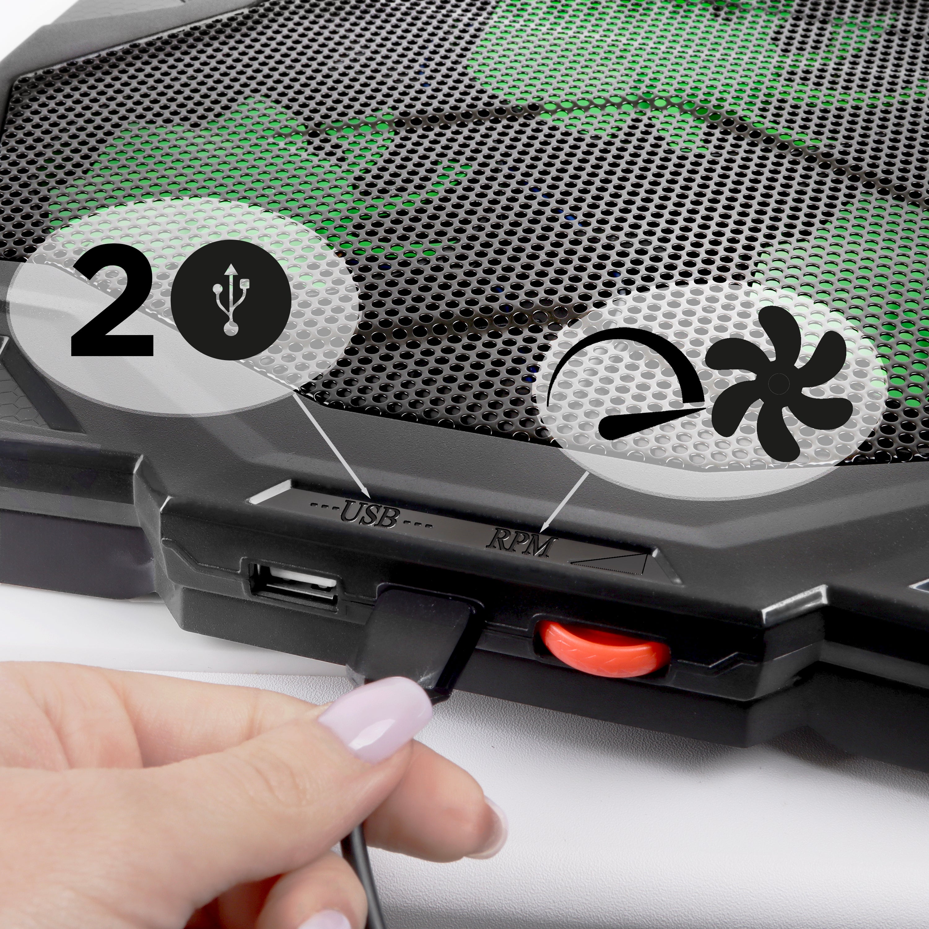 Zoomgoods Laptop Cooling Pad LC1, Ergonomic Cooler with 5 Quiet Cooling Fans, Lightweight, Adjustable Height and LED lights, Perfect for Work, Study and Gaming